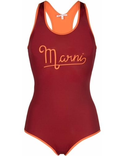 Marni Logo-print Swimsuit - Orange