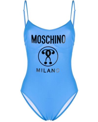 Moschino Logo Print High-cut Swimsuit - Blue