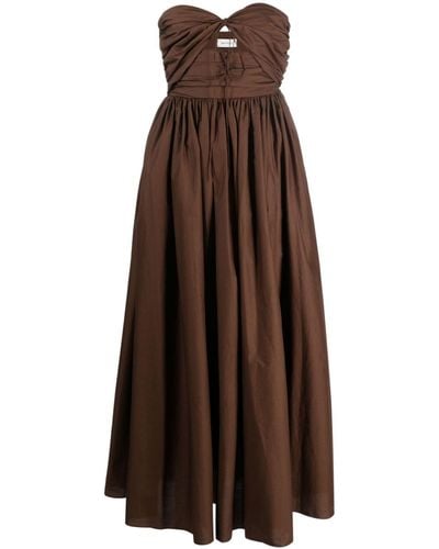Matteau Sweetheart-neck Ruched Cotton Maxi Dress - Brown
