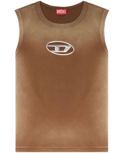 DIESEL Logo-appliqué Cotton Tank Top - Brown