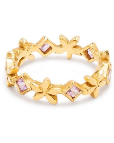Cathy Waterman 22kt Gold Flower Element Pink Sapphires Ring - Metallic