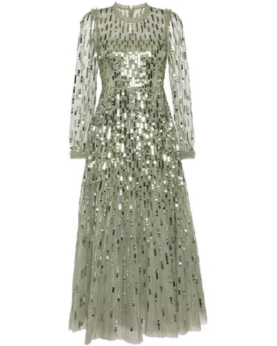 Needle & Thread Sequin-embellished Long-sleeve Gown - Green