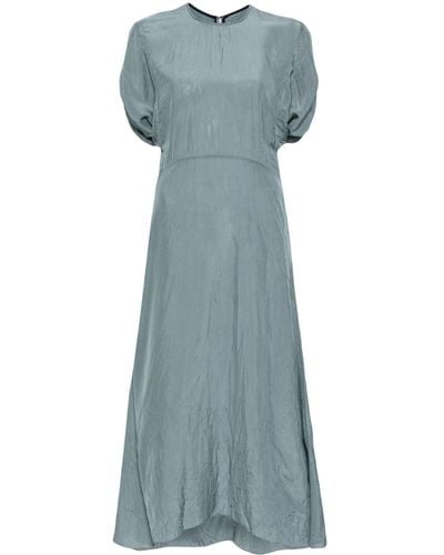 Victoria Beckham Gathered-detail Shorts-sleeved Dress - Blue