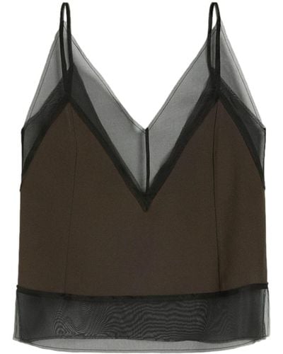 Ami Paris V-neck Semi-sheer Top - ブラック