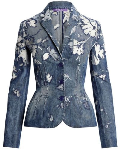 Ralph Lauren Collection Holt Floral-embellished Denim Jacket - Blue