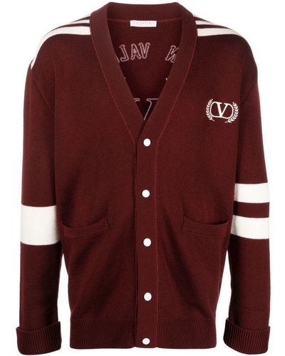 Valentino Garavani Cardigan en laine vierge à logo brodé - Rouge