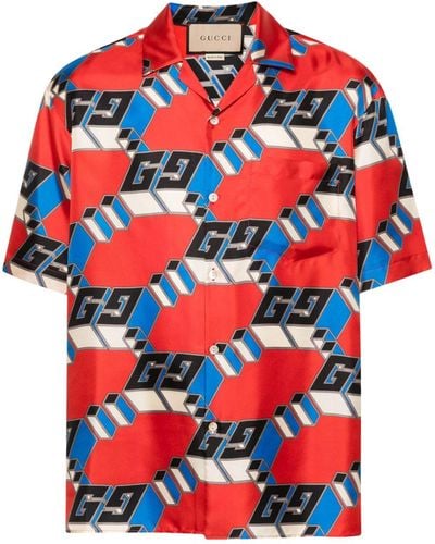 Gucci Camisa 3D GG de seda - Rojo