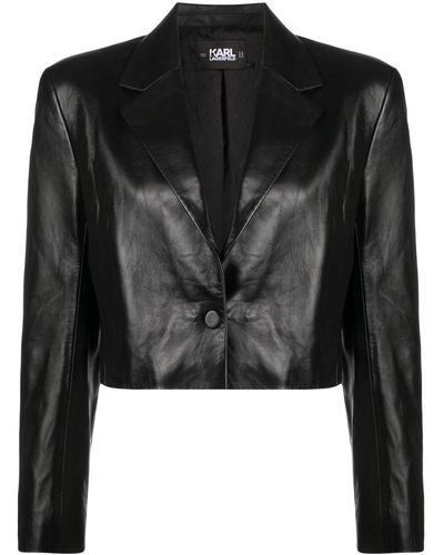 Karl Lagerfeld Signature Cropped Leather Jacket - Black