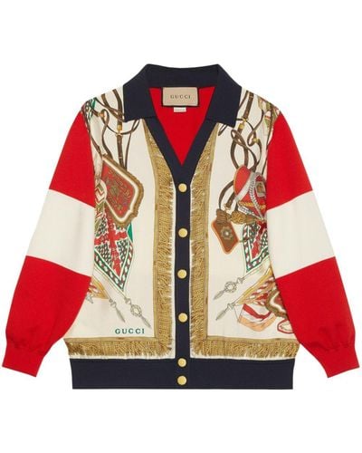 Gucci Extra Fine Wool Printed Cardigan - Red