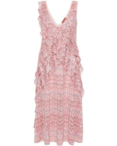 Missoni Zigzag Ruffled Midi Dress - Pink