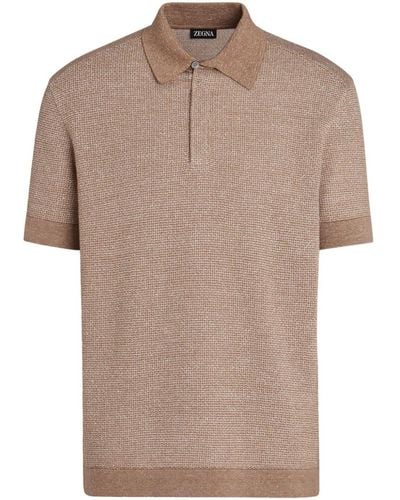 Zegna Ribbed-trim Knitted Polo Shirt - Brown
