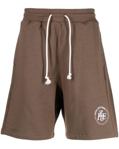 Izzue Embroidered-logo Cotton Track Shorts - Brown