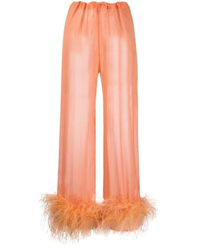 Oséree Sheer Feather-trim Trousers - Pink