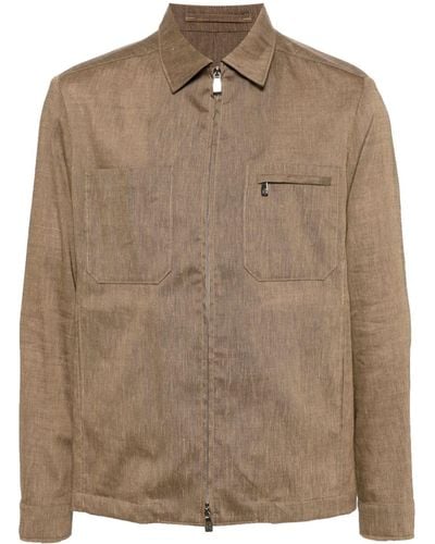 Corneliani Mélange-effect Zip-up Shirt Jacket - Brown