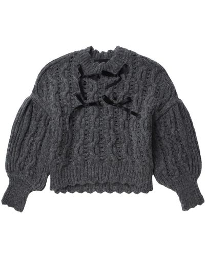 Simone Rocha Lace-stitch Ribbon Sweater - Gray