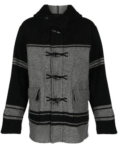 C.P. Company Panelled Striped Duffle Coat - Black