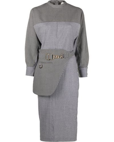 Fendi Logo-buckle Panelled Midi Dress - Grey