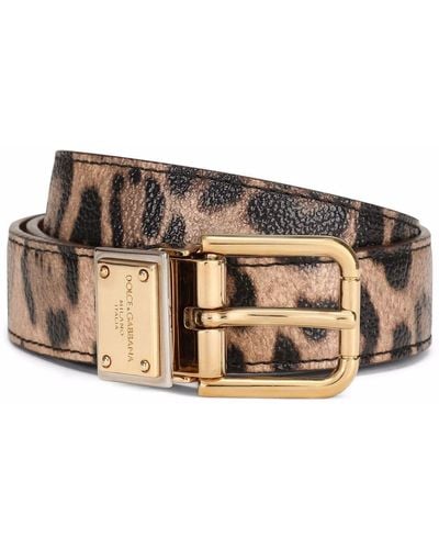 Dolce & Gabbana Cinturón Crespo con estampado de leopardo - Marrón