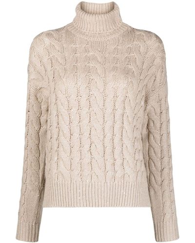 Brunello Cucinelli Kaschmirpullover mit Zopfmuster - Natur