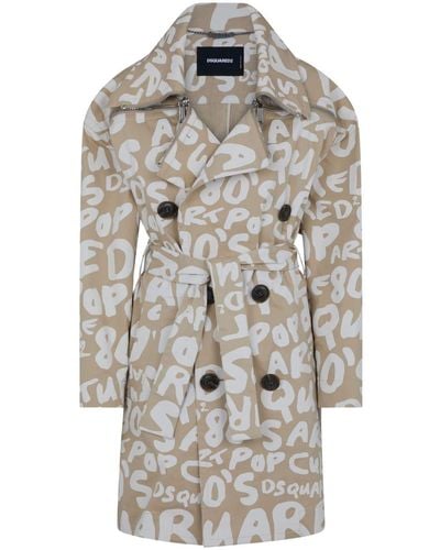 DSquared² Text-print Belted Trench Coat - Gray