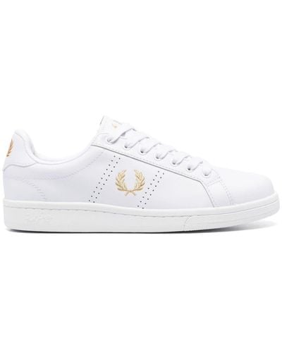 Fred Perry Embroidered-logo Leather Trainers - White