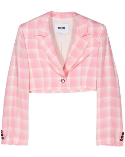 MSGM Plaid Cropped Blazer - Pink