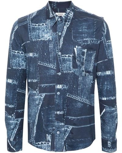 Sandro Patchwork-print Cotton Shirt - Blue