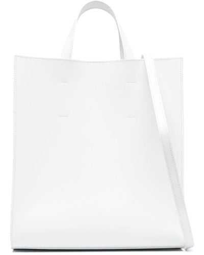 MSGM Logo-debossed Leather Tote Bag - White