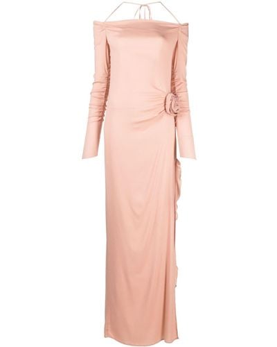 Blumarine Floral-appliqué Off-shoulder Dress - Pink