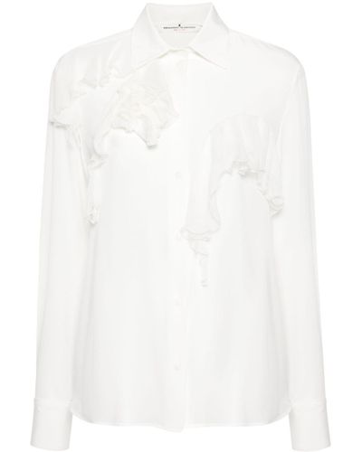 Ermanno Scervino Ruffled Satin Silk Shirt - White