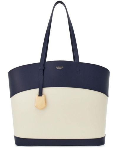 Ferragamo Medium Charming Logo-print Leather Tote Bag - Blue