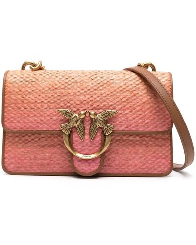 Pinko Mini Love One Raffia Shoulder Bag - Pink