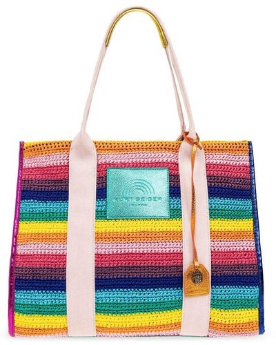Kurt Geiger Southbank Rainbow Crochet Tote Bag - White