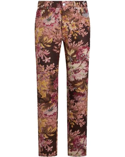 Etro Gerade Jeans mit Blumen-Jacquardmuster - Rot