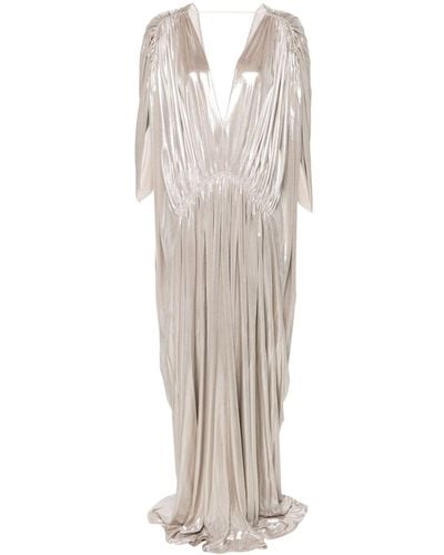Genny Lamé-effect Pleated Gown - White