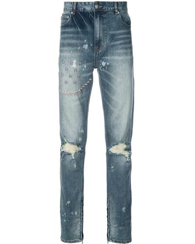 God's Masterful Children Ripped embroidered slim-fit jeans - Blu