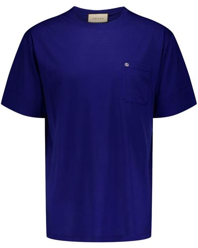 Gucci T-Shirt Aus Baumwolljersey Mit Doppel G - Blau