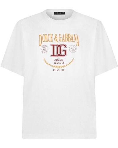 Dolce & Gabbana T-shirt in cotone interlock stampa logo DG - Bianco