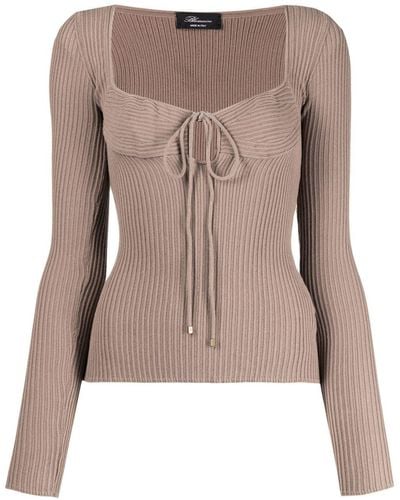Blumarine Ribbed-knit Tie-neck Sweatshirt - Brown