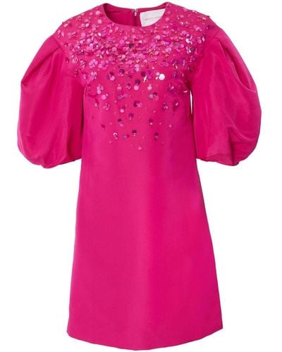 Carolina Herrera Sequin-embellished Puff-sleeve Shift Minidress - Pink