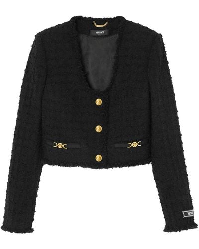 Versace Heritage Tweed Cropped Jacket - Black