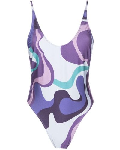 Adriana Degreas Wave-print Low-back Swimsuit - Purple