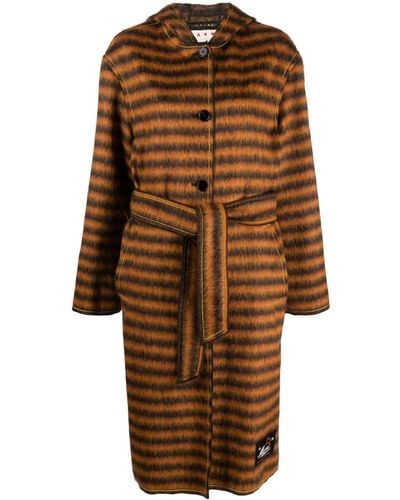 Marni Striped Hooded Coat - Brown