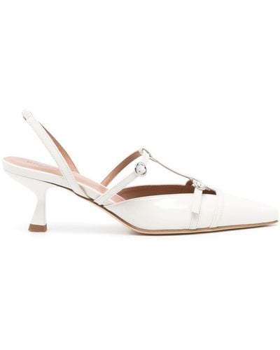 SCAROSSO Selena 50mm Patent-leather Court Shoes - White