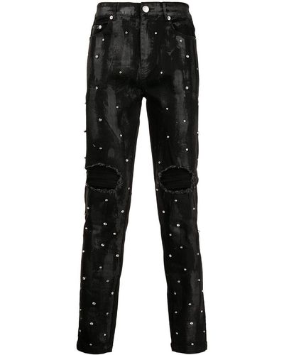 God's Masterful Children Harley Distressed Wax-appliqué Jeans - Black