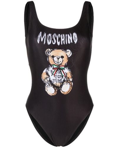 Moschino Teddy Bear One-Piece Swimsuit With Print - Black