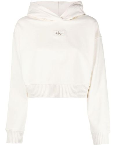 Calvin Klein Logo-patch Cropped Hoodie - White