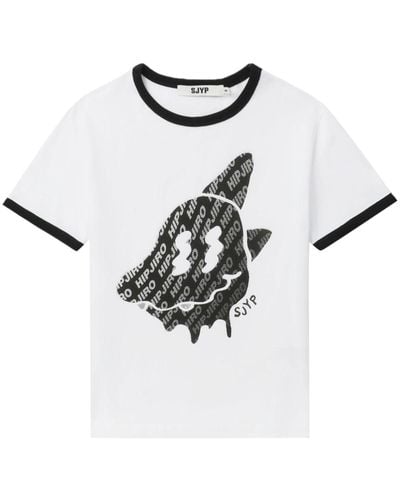 SJYP Contrasting-trim Cotton T-shirt - White