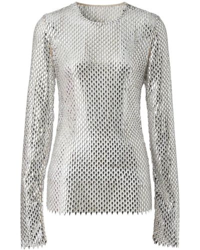 Burberry Metallic Paillette-embellished Mesh Top - Gray