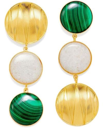 D'Estree Drop-design Double-stone Earrings - Green